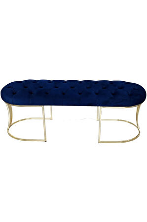 Viego Gold Mavi Puf - Lüks Metal Gold Ayak, Chester Model Yatak Ucu Bench Puf