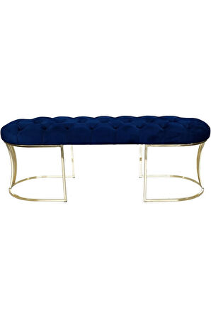 Viego Gold Mavi Puf - Lüks Metal Gold Ayak, Chester Model Yatak Ucu Bench Puf