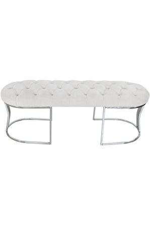 Viego Silver Puf Lüks Metal Gümüş Ayak, Chester Model Yatak Ucu Beyaz Bench
