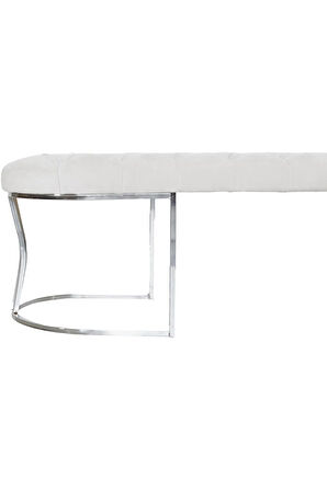 Viego Silver Puf Lüks Metal Gümüş Ayak, Chester Model Yatak Ucu Beyaz Bench