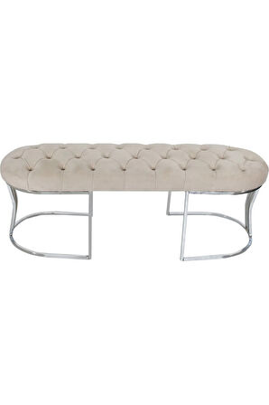 Viego Silver Puf Lüks Metal Gümüş Ayak, Chester Model Yatak Ucu Krem Bench