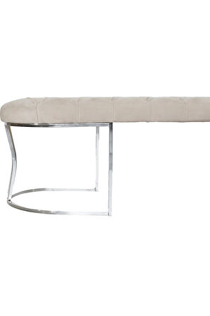 Viego Silver Puf Lüks Metal Gümüş Ayak, Chester Model Yatak Ucu Krem Bench