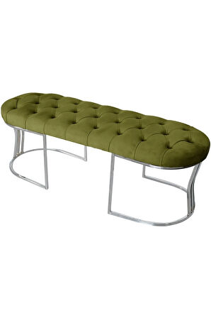 Viego Silver Puf Lüks Metal Gümüş Ayak, Chester Model Yatak Ucu Hardal Bench