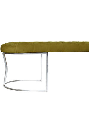 Viego Silver Puf Lüks Metal Gümüş Ayak, Chester Model Yatak Ucu Hardal Bench