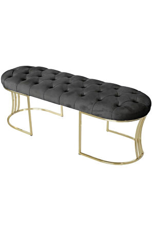 Viego Gold Antrasit Puf - Lüks Metal Gold Ayak, Chester Model Yatak Ucu Bench Puf