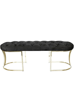 Viego Gold Antrasit Puf - Lüks Metal Gold Ayak, Chester Model Yatak Ucu Bench Puf