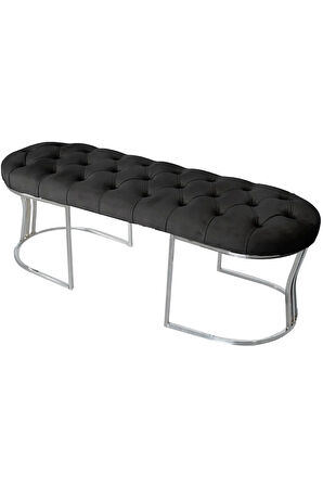 Viego Silver Puf Lüks Metal Gümüş Ayak, Chester Model Yatak Ucu Antrasit Bench
