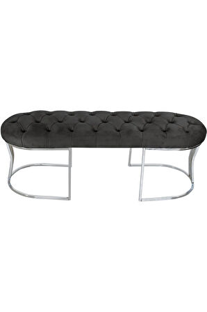 Viego Silver Puf Lüks Metal Gümüş Ayak, Chester Model Yatak Ucu Antrasit Bench