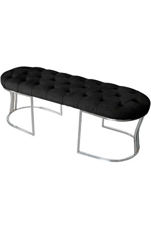 Viego Silver Puf Lüks Metal Gümüş Ayak, Chester Model Yatak Ucu Siyah Bench
