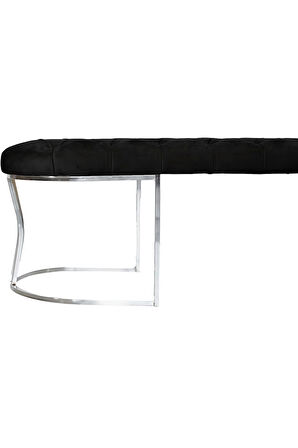 Viego Silver Puf Lüks Metal Gümüş Ayak, Chester Model Yatak Ucu Siyah Bench