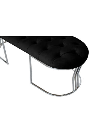 Viego Silver Puf Lüks Metal Gümüş Ayak, Chester Model Yatak Ucu Siyah Bench