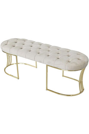 Viego Gold Krem Puf - Lüks Metal Gold Ayak, Chester Model Yatak Ucu Bench Puf