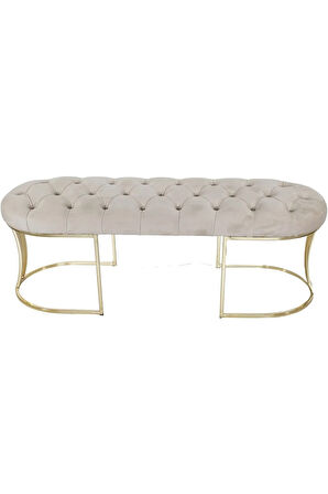 Viego Gold Krem Puf - Lüks Metal Gold Ayak, Chester Model Yatak Ucu Bench Puf