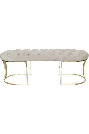 Viego Gold Krem Puf - Lüks Metal Gold Ayak, Chester Model Yatak Ucu Bench Puf