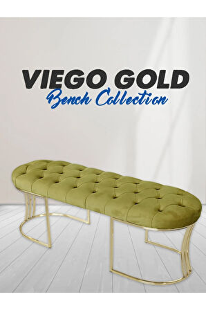 Viego Gold Hardal Puf - Lüks Metal Gold Ayak, Chester Model Yatak Ucu Bench Puf