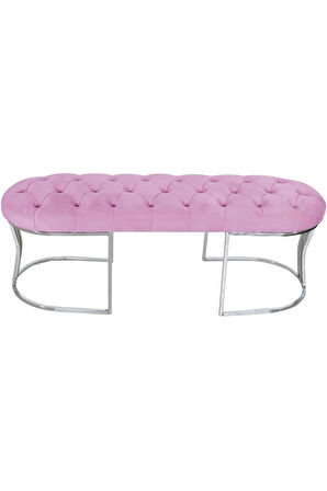 Viego Silver Puf Lüks Metal Gümüş Ayak, Chester Model Yatak Ucu Pembe Bench