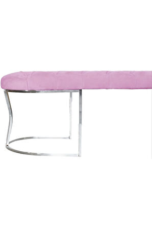 Viego Silver Puf Lüks Metal Gümüş Ayak, Chester Model Yatak Ucu Pembe Bench