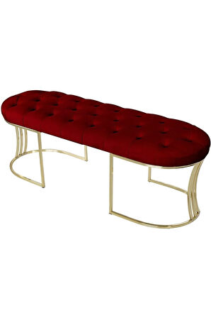 Viego Gold Bordo Puf - Lüks Metal Gold Ayak, Chester Model Yatak Ucu Bench Puf