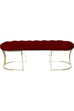 Viego Gold Bordo Puf - Lüks Metal Gold Ayak, Chester Model Yatak Ucu Bench Puf