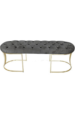 Viego Gold Gri Puf - Lüks Metal Gold Ayak, Chester Model Yatak Ucu Bench Puf