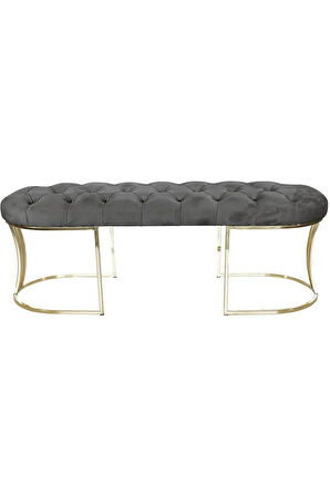 Viego Gold Gri Puf - Lüks Metal Gold Ayak, Chester Model Yatak Ucu Bench Puf