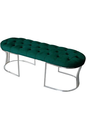 Viego Silver Puf Lüks Metal Gümüş Ayak, Chester Model Yatak Ucuyeşil Bench