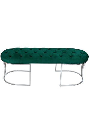 Viego Silver Puf Lüks Metal Gümüş Ayak, Chester Model Yatak Ucuyeşil Bench