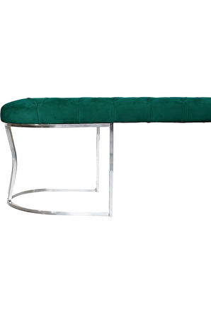 Viego Silver Puf Lüks Metal Gümüş Ayak, Chester Model Yatak Ucuyeşil Bench