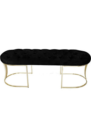 Viego Gold Siyah Puf - Lüks Metal Gold Ayak, Chester Model Yatak Ucu Bench Puf