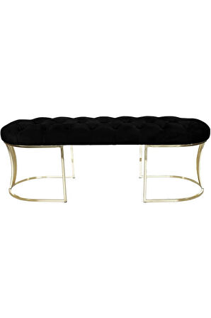 Viego Gold Siyah Puf - Lüks Metal Gold Ayak, Chester Model Yatak Ucu Bench Puf
