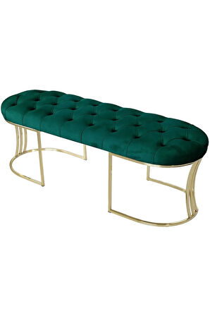 Viego Gold Yeşil Puf - Lüks Metal Gold Ayak, Chester Model Yatak Ucu Bench Puf