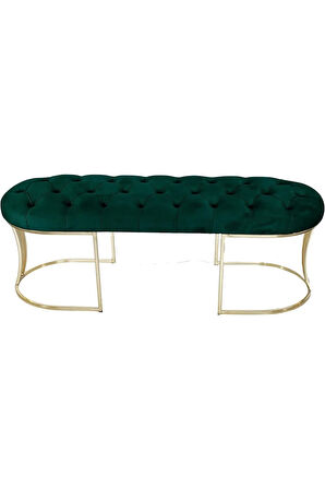 Viego Gold Yeşil Puf - Lüks Metal Gold Ayak, Chester Model Yatak Ucu Bench Puf