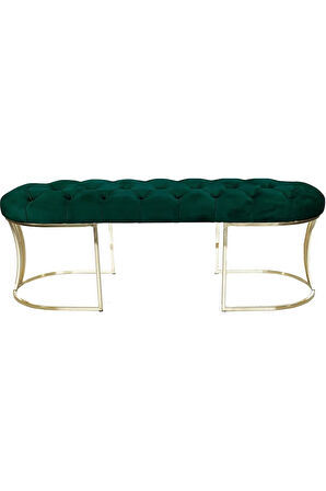 Viego Gold Yeşil Puf - Lüks Metal Gold Ayak, Chester Model Yatak Ucu Bench Puf