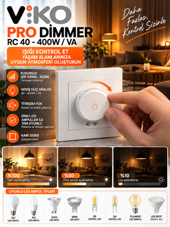 Led Ampule Uyumlu Pro Dimmer Titreme Yapmaz Beyaz (Çerçeve Dahil)