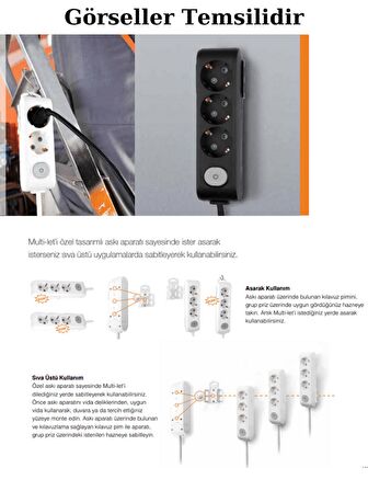 Viko Multi Let (2'Li) İkili Priz Topraklı Çocuk Korumalı Kablolu 5 (Beş) Metre