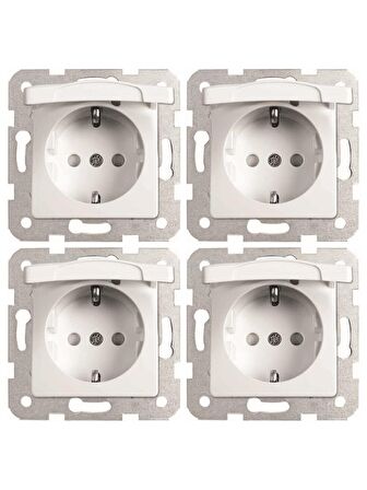 Viko Linnera Topraklı Çoçuk Korumalı Kapaklı Priz Beyaz 90440012 (Çerçeve Dahil) (4 Adet)