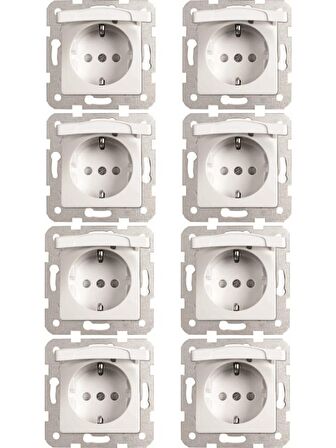 Viko Linnera Topraklı Çoçuk Korumalı Kapaklı Priz Beyaz 90440012 (Çerçeve Dahil) (8 Adet)
