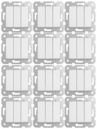 Viko Linnera Üçlü Anahtar Beyaz 90440068 (Çerçeve Dahil) (12 Adet)