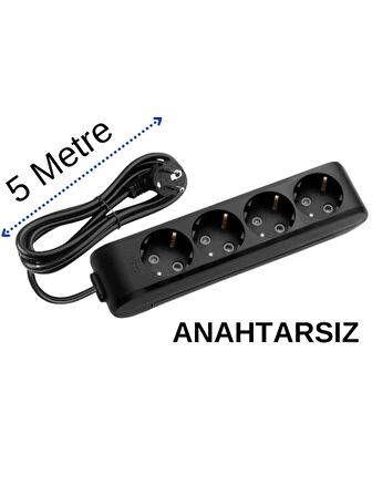 Viko (4'Lü) Dörtlü Priz Topraklı Kablolu Siyah 5 (Beş) Metre
