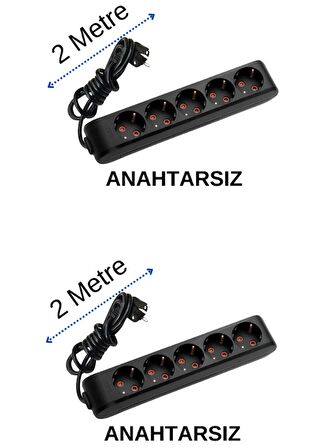 Viko (5'Li) Beşli Priz Topraklı Kablolu Siyah 2 (İki) Metre (2 Adet)