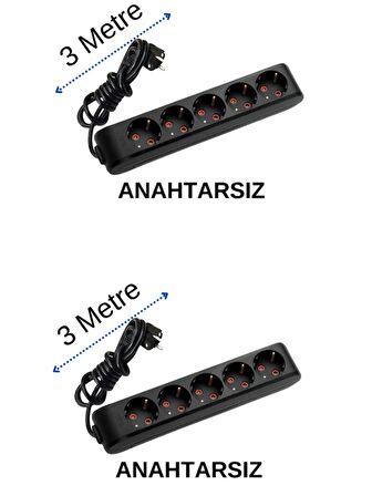 Viko (5'Li) Beşli Priz Topraklı Kablolu Siyah 3 (Üç) Metre (2 Adet)
