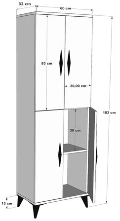 Vino Çok Amaçlı Dolap Çam Antrasit 4 Kapaklı 4 Raflı Çok Amaçlı Mutfak Dolabı Kiler Dolabı Erzak Dolabı 185 cm