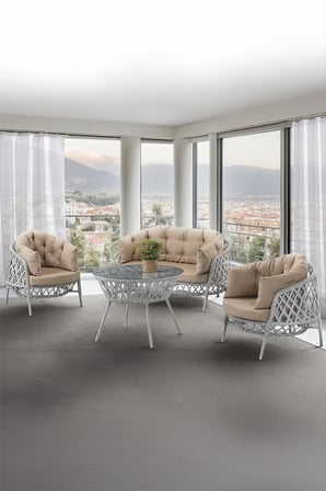 Viola Serisi 1. Sınıf 2+1+1 Beyaz Rattan Cappucino Minder Bahçe Balkon Oturma Koltuk Takımı