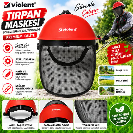 Tırpan Maskesi Kırmızı Renk Premium Ot Biçme Tırpanı Koruyucu Maske Plastik Ayarlı Maske
