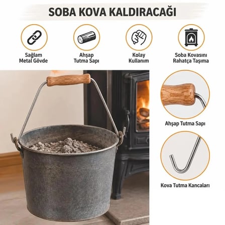 Ahşap Saplı Soba Kovası Tutacağı Kova Kaldıracağı Çengeli  Ahşap Kısmı :11 Cm Kovaya Takılan Yer :29 Cm 