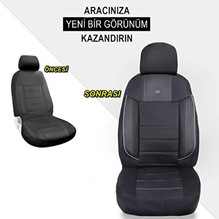 Fiat Panda Araçlara Uyumlu Oto Koltuk Kılıfı Seti - Violet Serisi Siyah/Beyaz
