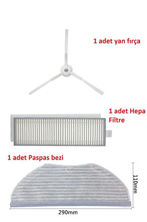 VIOMI V3 Max Uyumlu Hepa Filtre mop paspa ve yan fırça