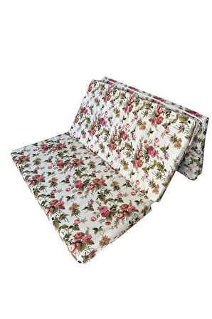 Çift Kişilik Katlanır Yer Yatağı Ve Sünger Yatak Katlanır Minder Yatak 120x195x8 CM-İNGİLİZ GÜLÜ