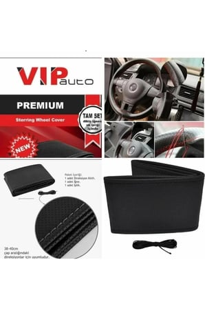 Auto Premium Alcantara Kırmızı Dikişli Oto Direksiyon Kılıfı
