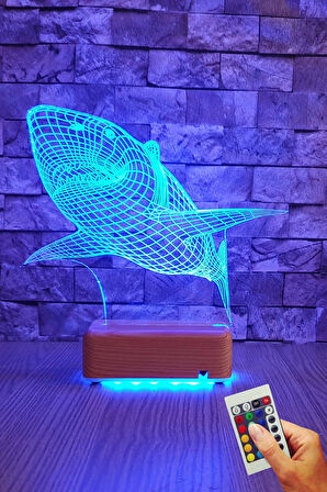 Köpekbalığı 3d Led Gece Lambası 16 Renk Doğumgünü Hediyesi